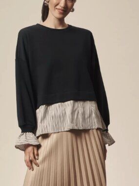 NWOT - Maeve Striped Trim Twofer Sweatshirt